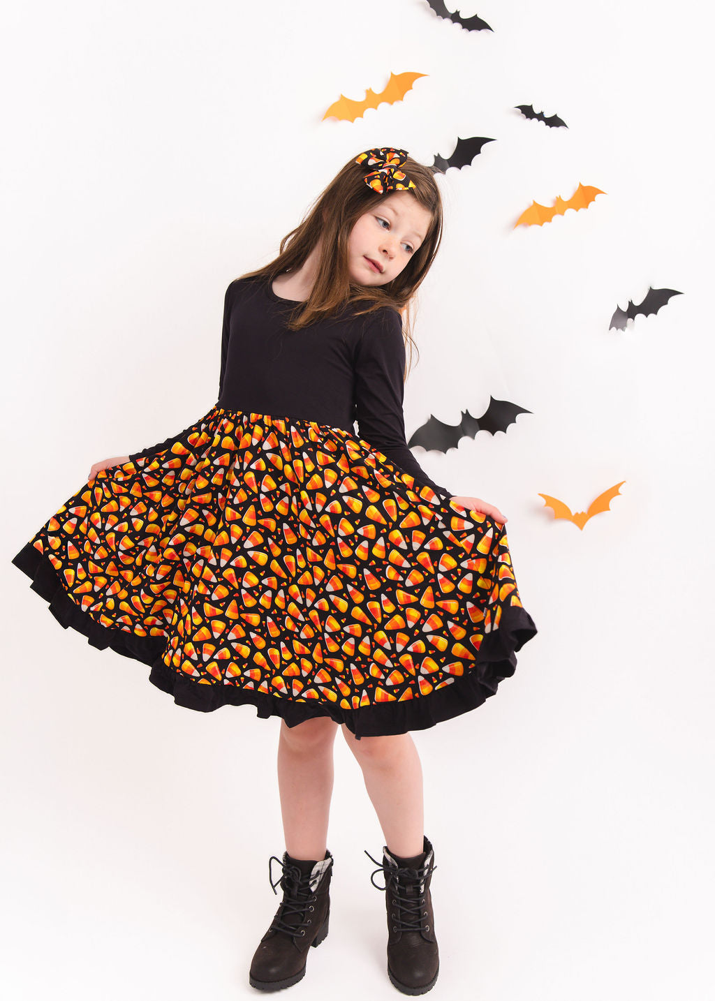 Halloween | Candy Corn | Bamboo Ruffle Twirl Dress