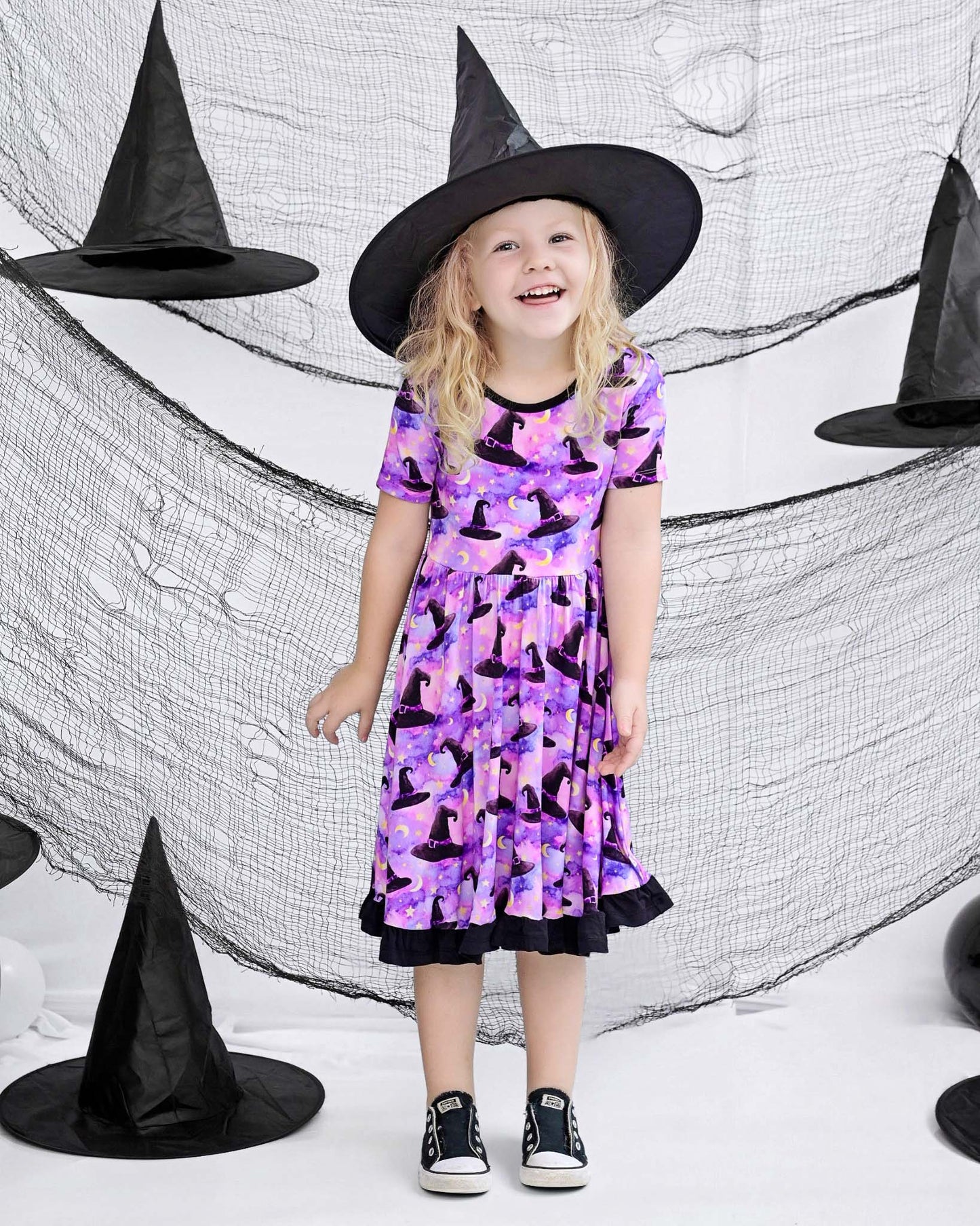 Halloween | Starry Witch Hats | Bamboo Ruffle Twirl Dress