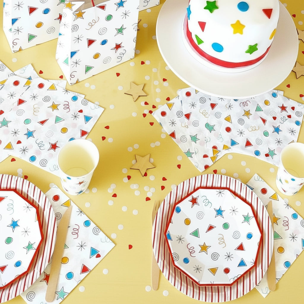 Colorful Kids Birthday Party Supplies Kit – Happy Colors | Plates, Cups, Napkins | Party in a Box