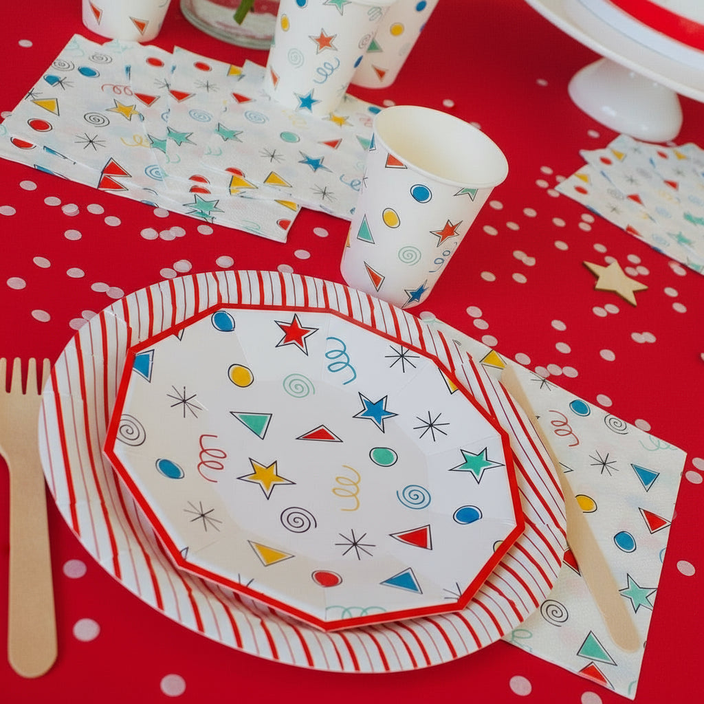 Colorful Kids Birthday Party Supplies Kit – Happy Colors | Plates, Cups, Napkins | Party in a Box