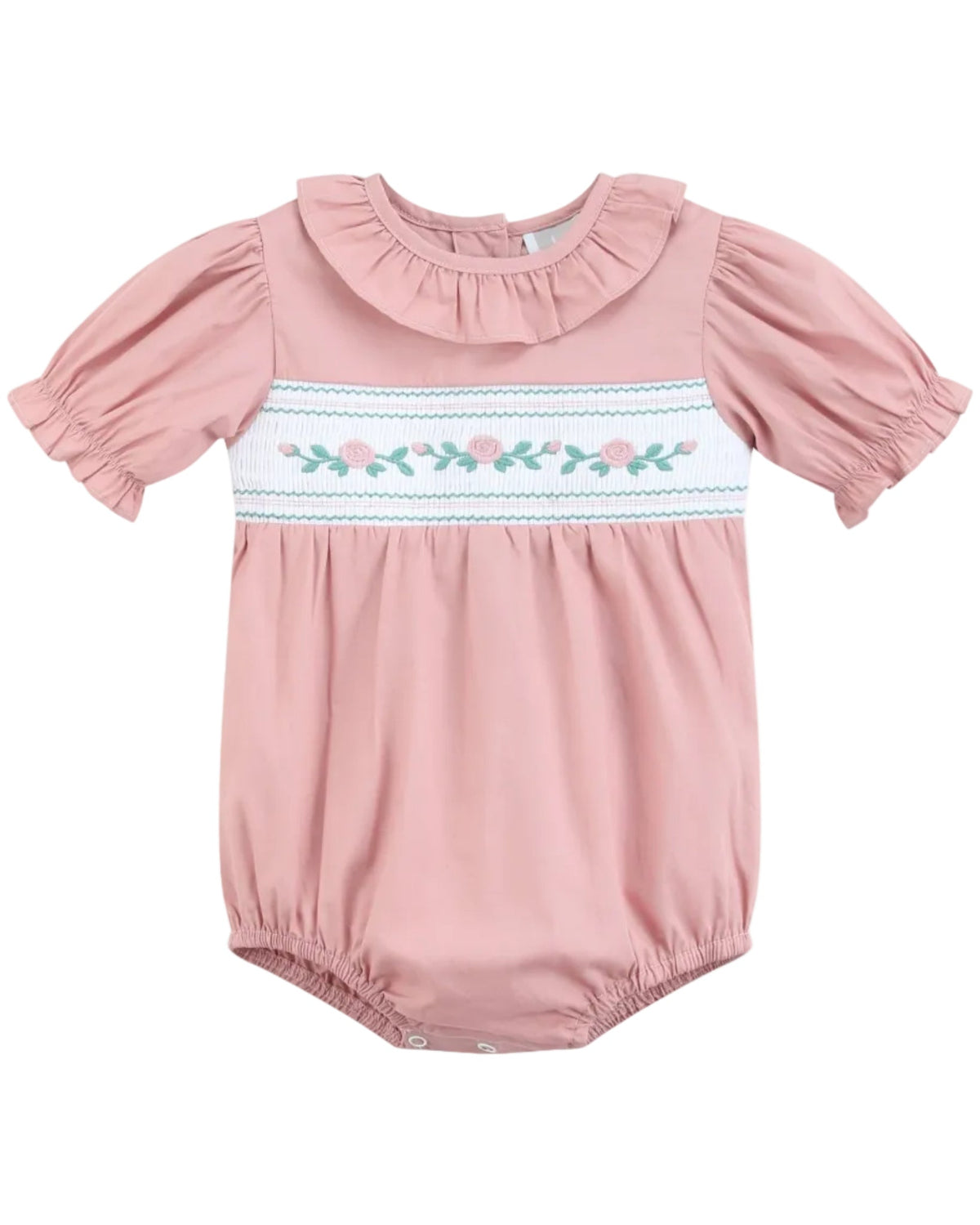 Heirloom Rose Ruffle Smocked Bubble Romper