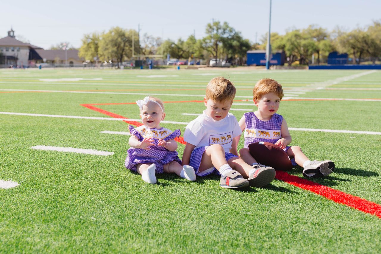 Boys Purple Tiger Smocked Jon Jon – LSU-Inspired Baby & Toddler Game Day Jon Jon | The Prissy Pelican Boutique Bossier City, LA
