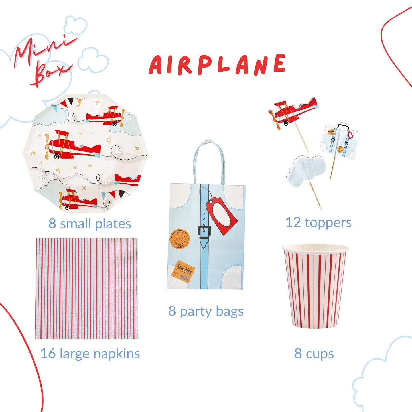 Airplane Birthday Party Supplies Kit – Boys Aviation Party | Plates, Cups, Napkins | Party in a Box