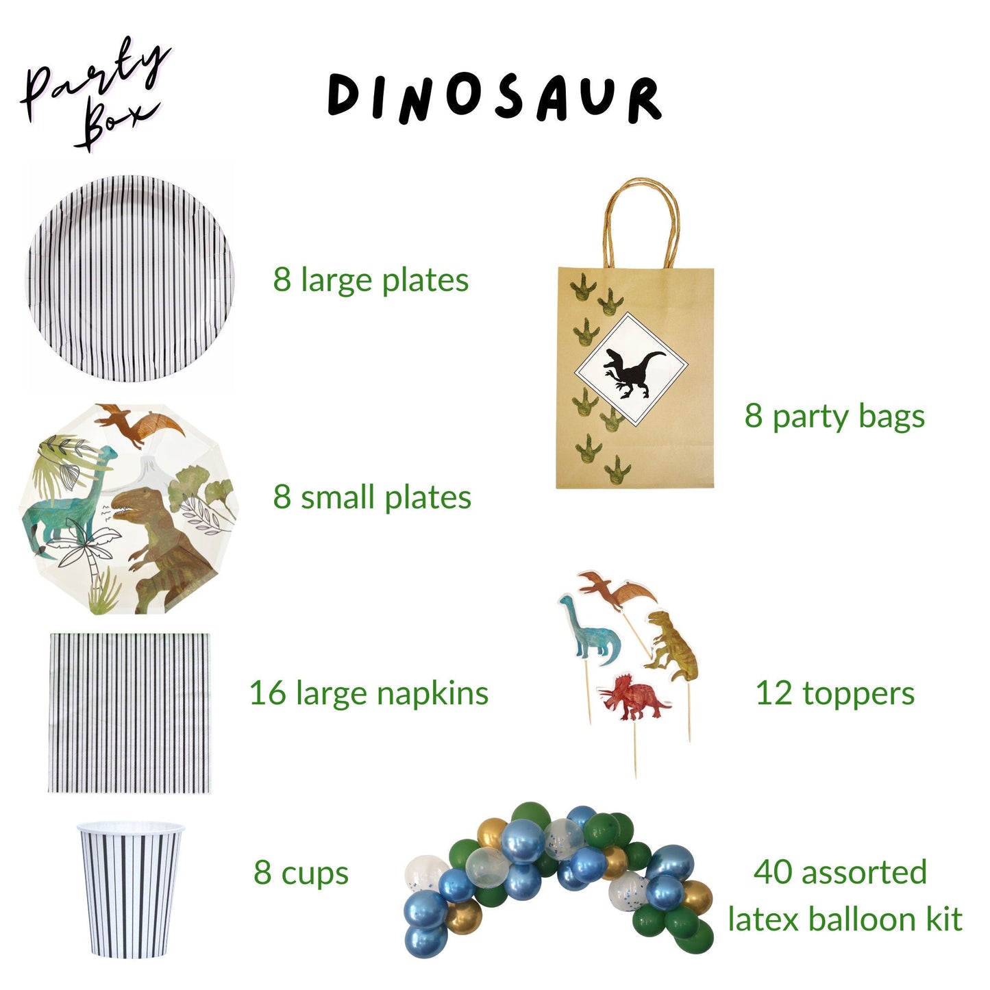 Dinosaur Birthday Party Supplies Kit – Dino Party | Plates, Cups, Napkins | Party in a Box