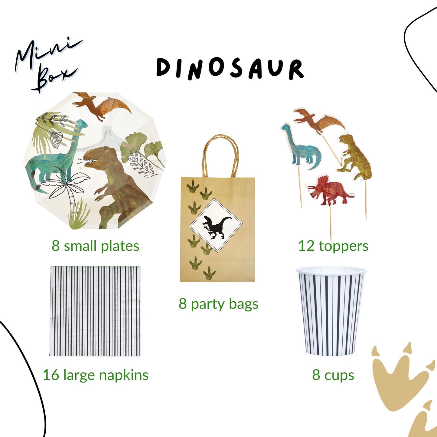 Dinosaur Birthday Party Supplies Kit – Dino Party | Plates, Cups, Napkins | Party in a Box