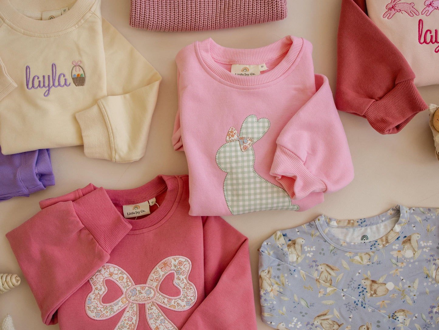 Applique Bunny Crewneck Sweatshirt - Baby Toddler Kids Girls - Easter Outfit