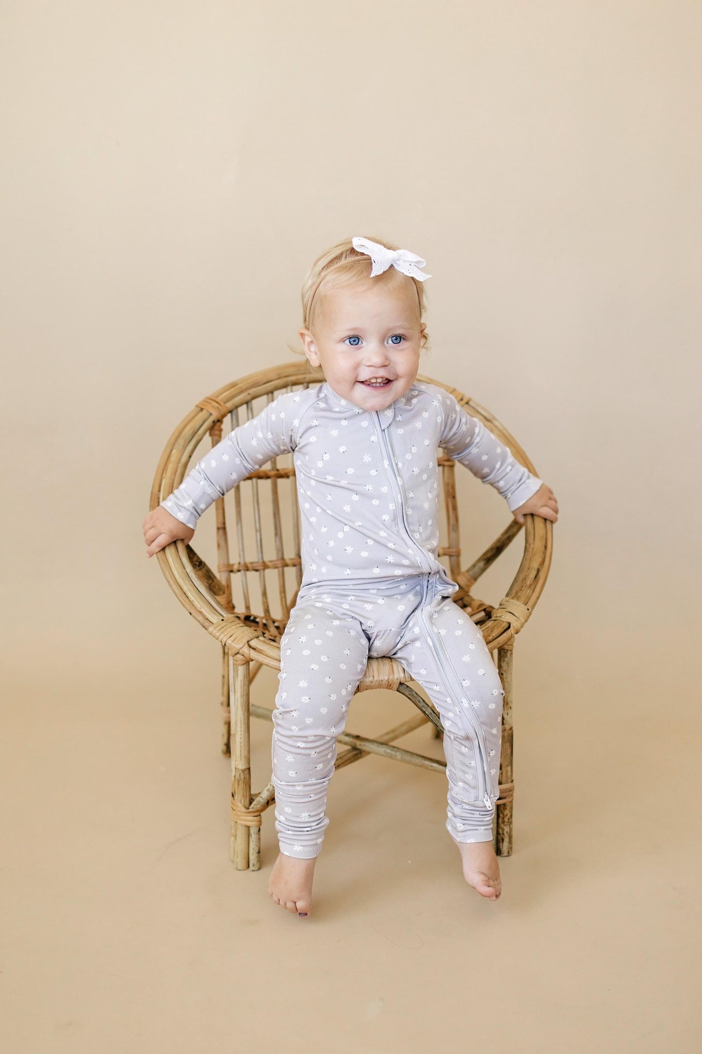 Oopsie Daisy Bamboo Zippy Romper - Bamboo Baby Pajamas - Purple Floral Flower Print Girl Newborn Baby