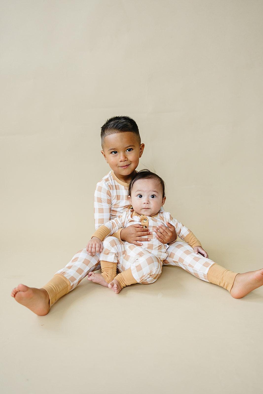 Golden Gingham 2pc Henley Bamboo Pajamas - Fall & Halloween Soft Baby PJs
