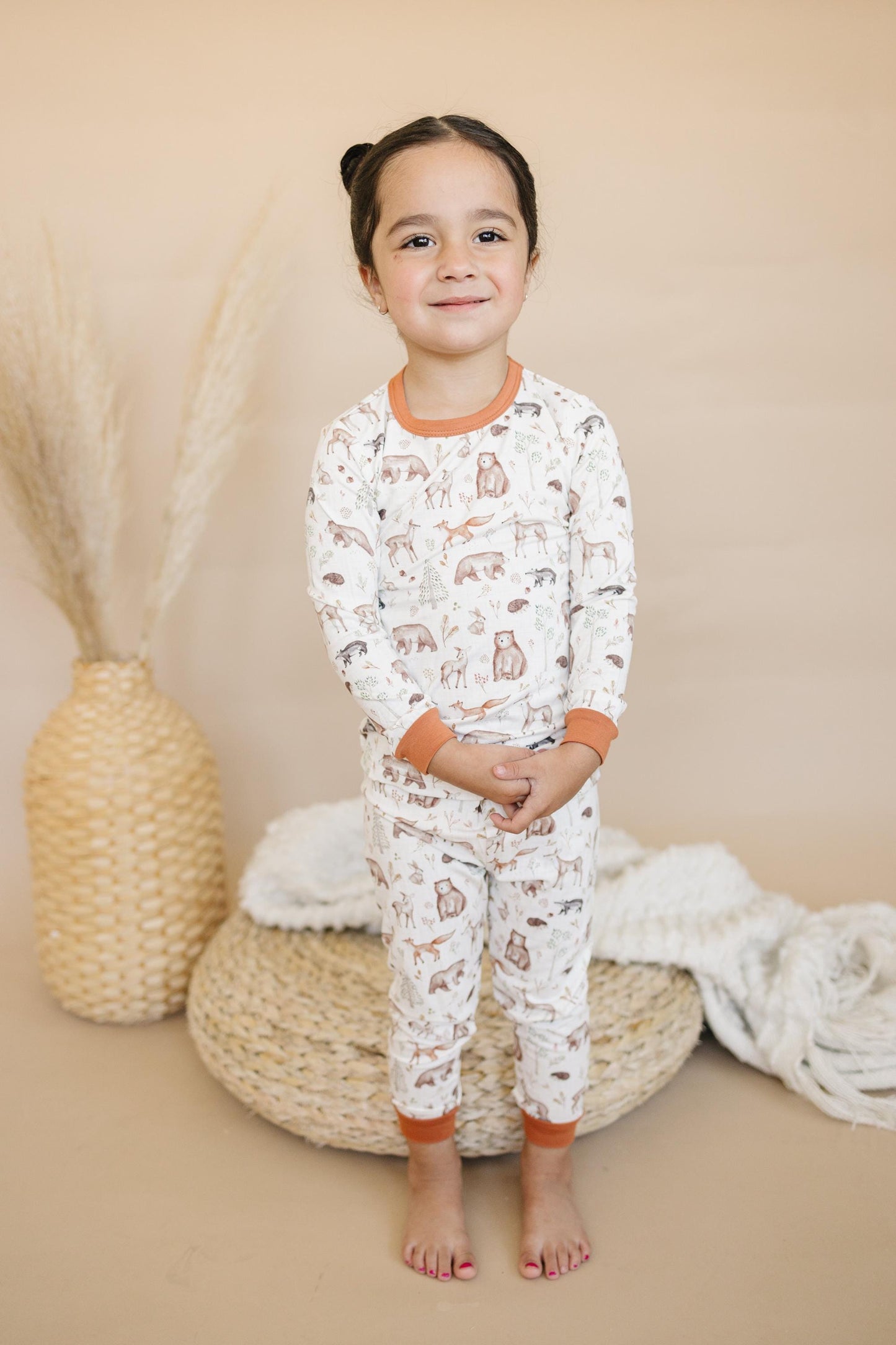 Forest Friends 2pc Bamboo Pajamas - Fall Woodland PJ Set for Toddlers and Kids