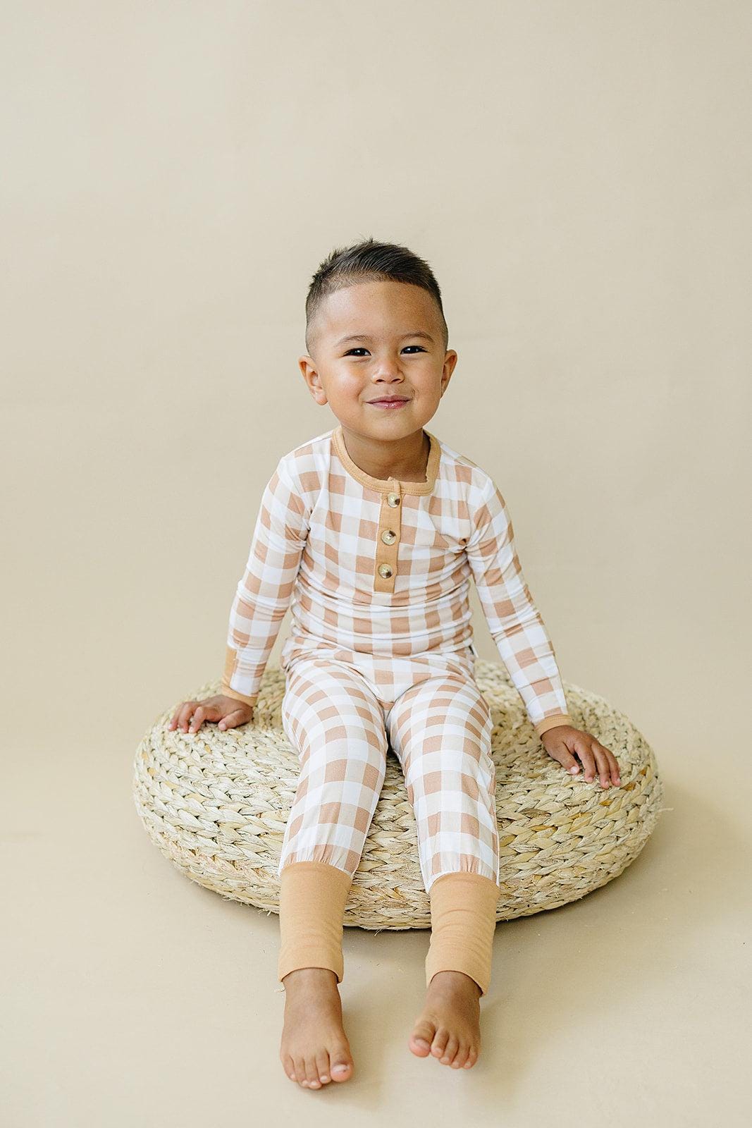 Golden Gingham 2pc Henley Bamboo Pajamas - Fall & Halloween Soft Baby PJs