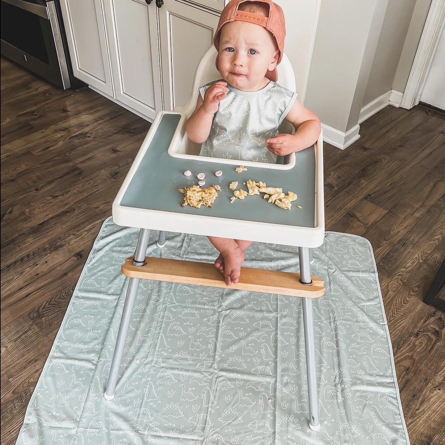 Dino Friends - Sage Splash Mat - A Waterproof Catch-All for Highchair Spills and More!