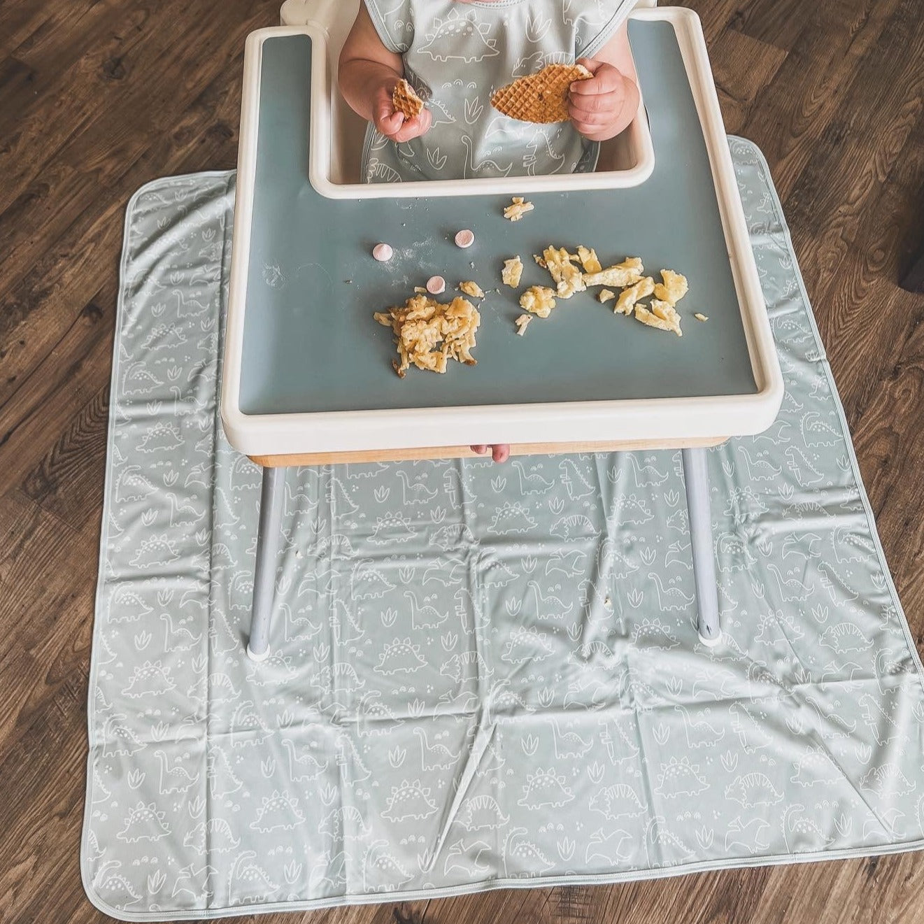 Dino Friends - Sage Splash Mat - A Waterproof Catch-All for Highchair Spills and More!