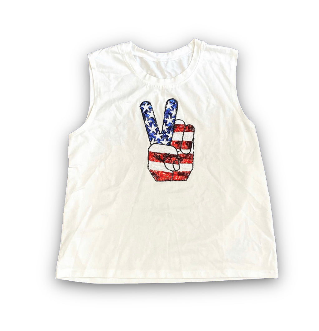 American Peace Out Sequin Adult Tank