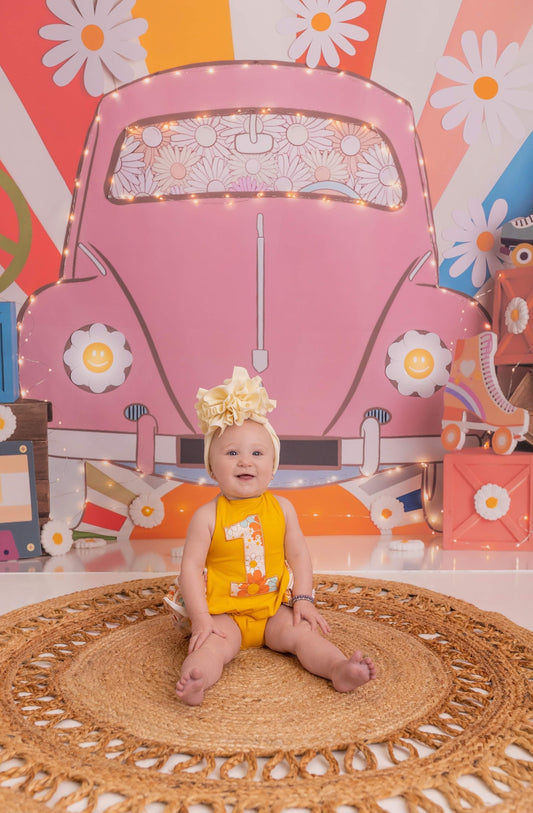 Retro floral first birthday romper