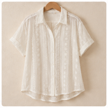 Ivory Garden Lace Button-Down Shirt