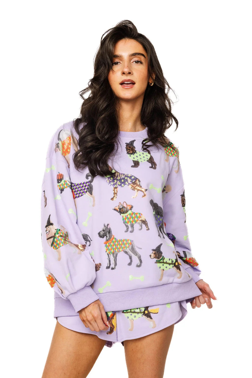 Queen of Sparkles Lavender Halloween Dogs Sequin Sweatshirt
