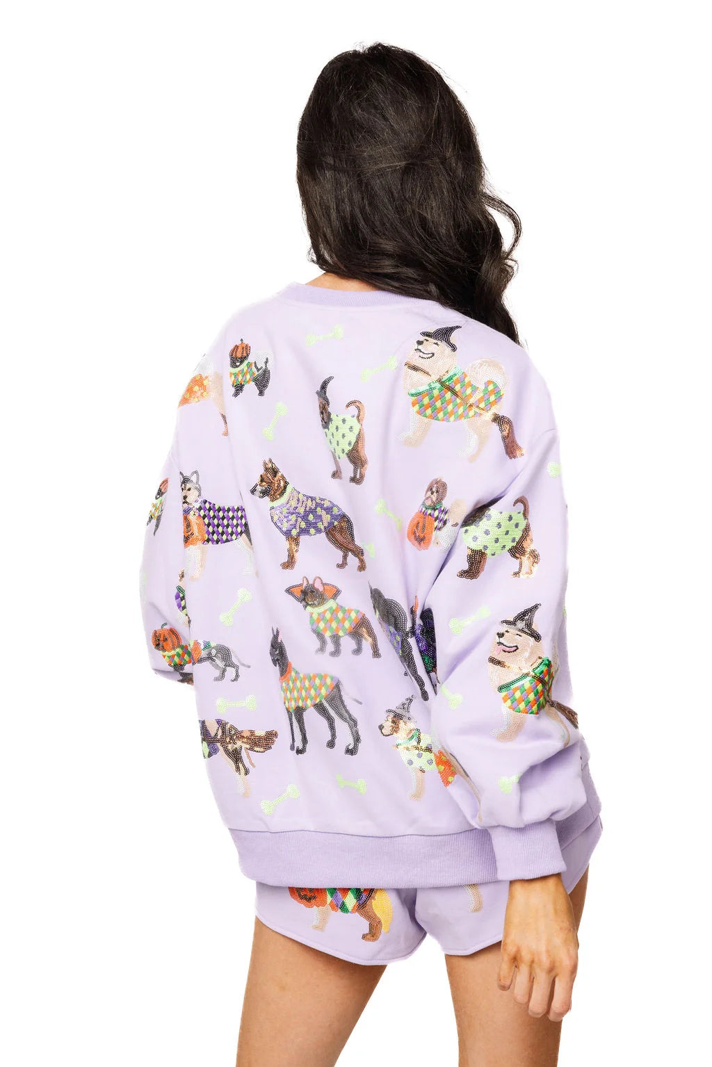 Queen of Sparkles Lavender Halloween Dogs Sequin Sweatshirt