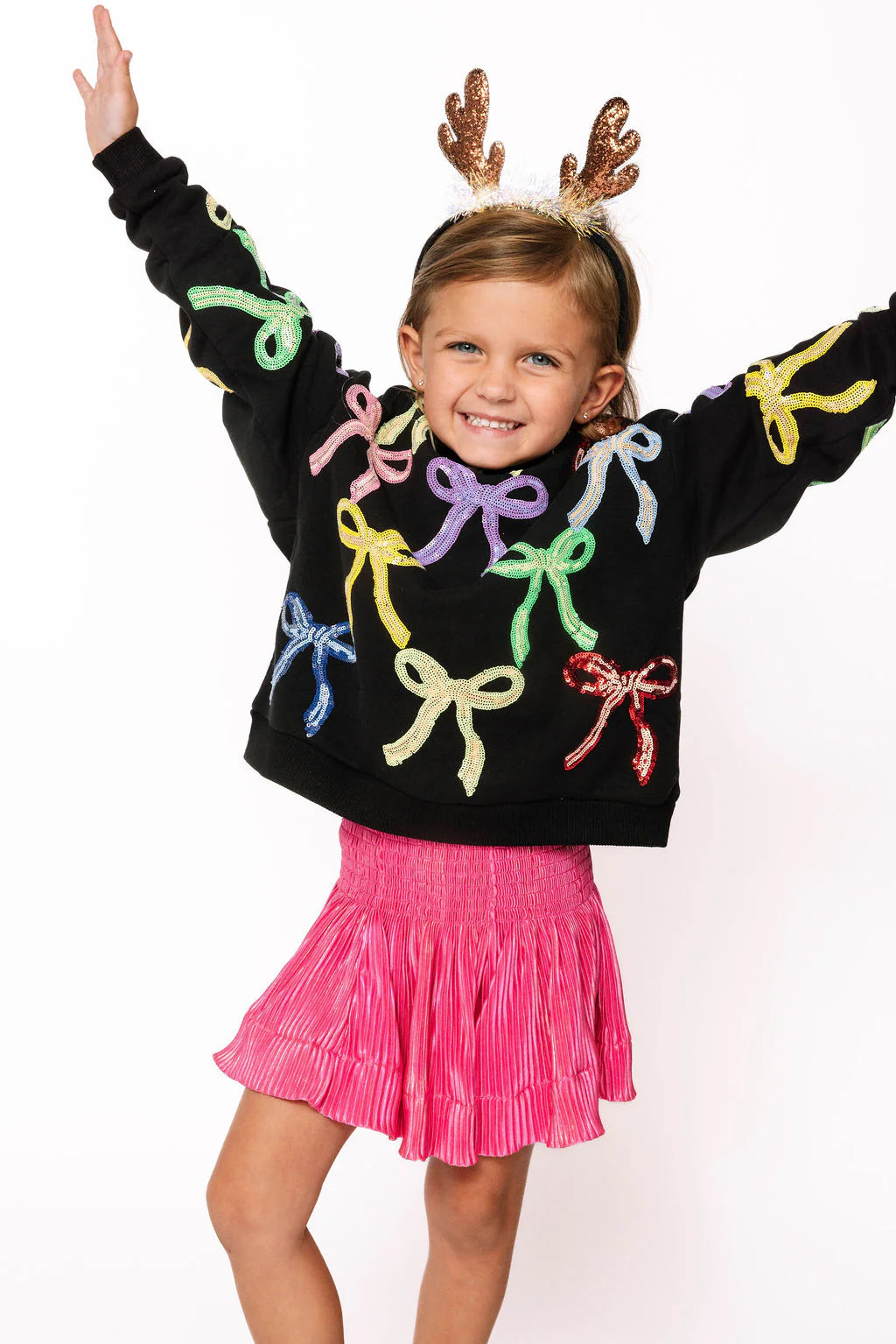 Queen of Sparkles Black Multi Bow Sweatshirt | Sequin Rainbow Bow Top | Kids