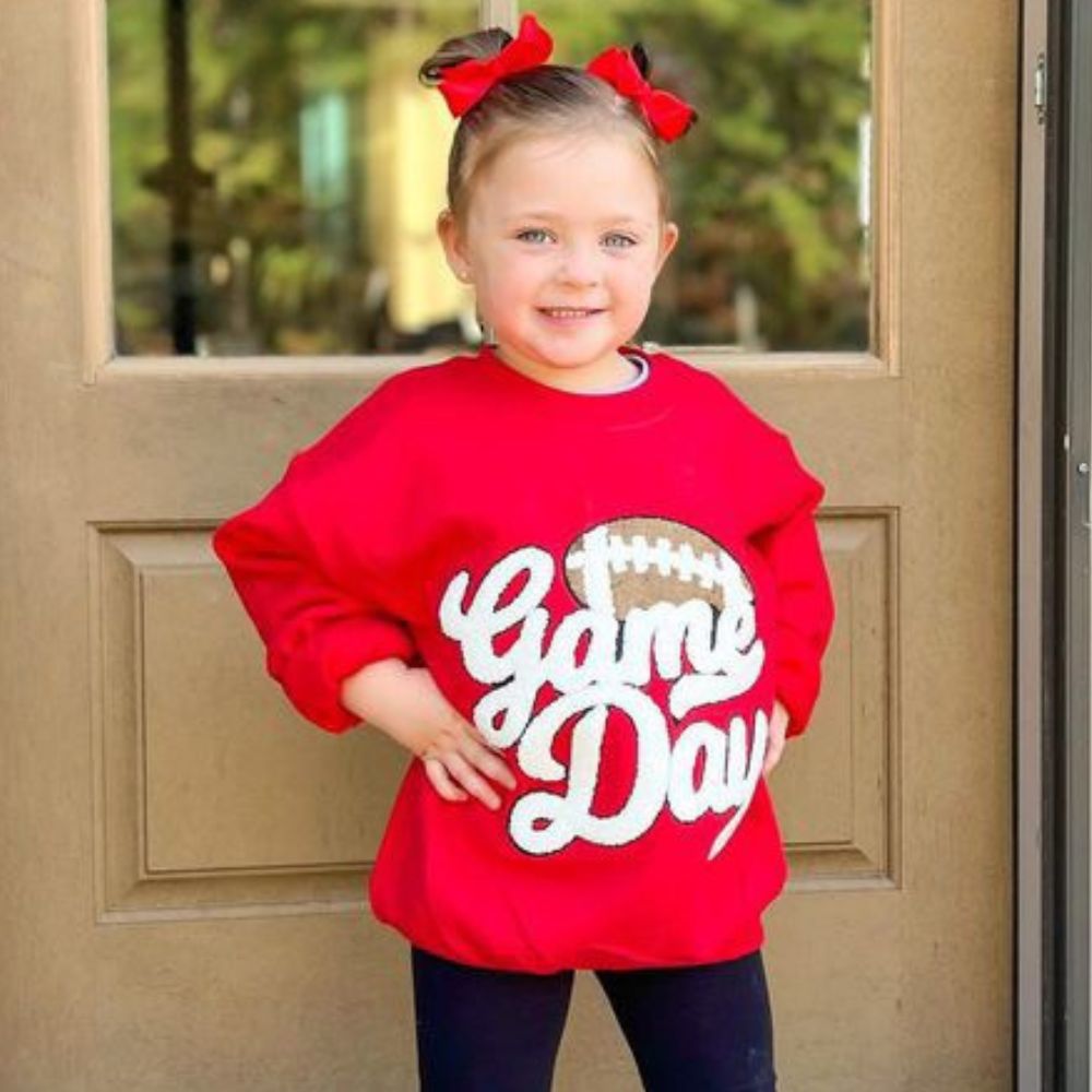 Kids Football 'Game Day' Letter Patch Crewneck Sweatshirt