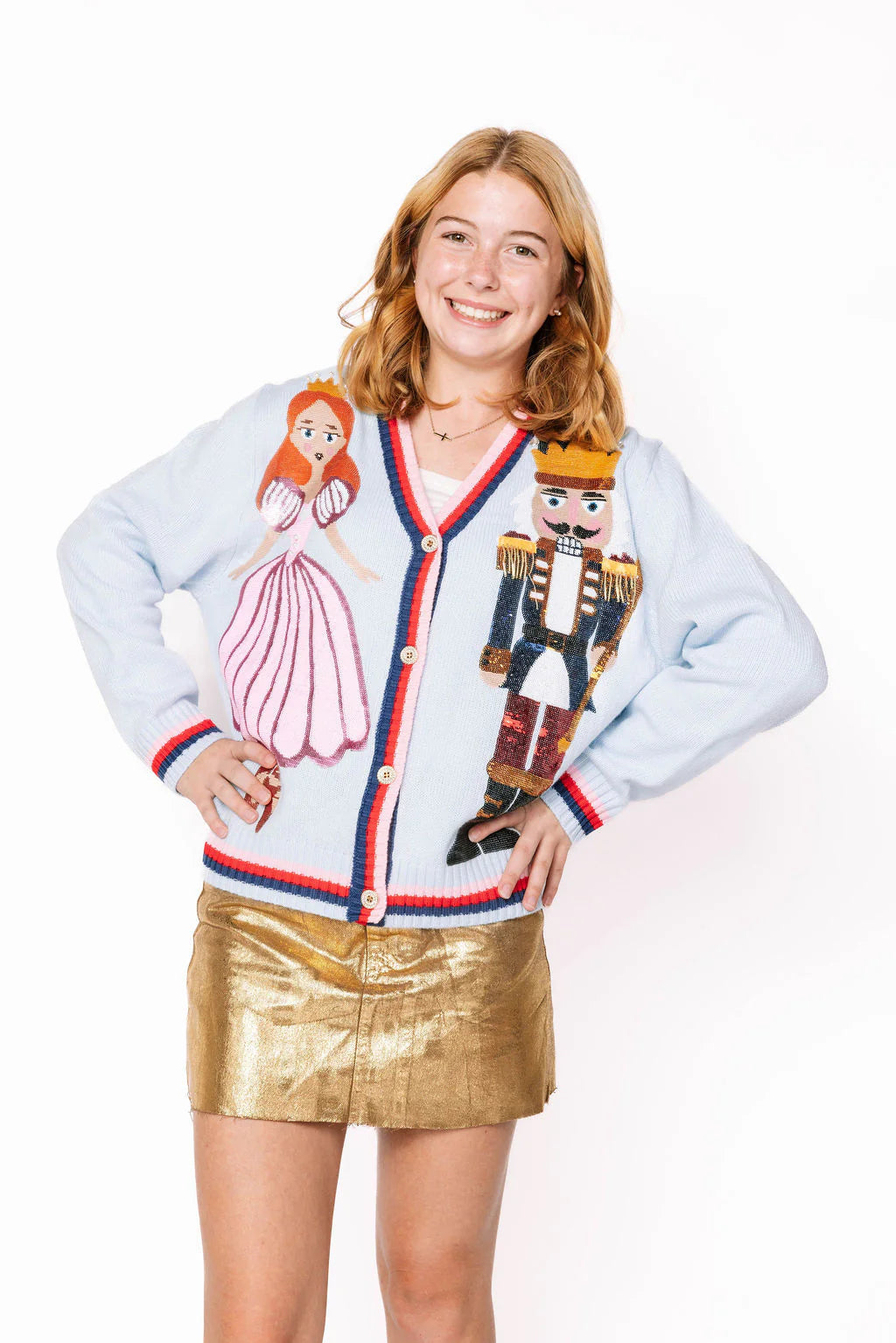 Queen of Sparkles Light Blue Sequin Nutcracker & Clara Cardigan – Kids