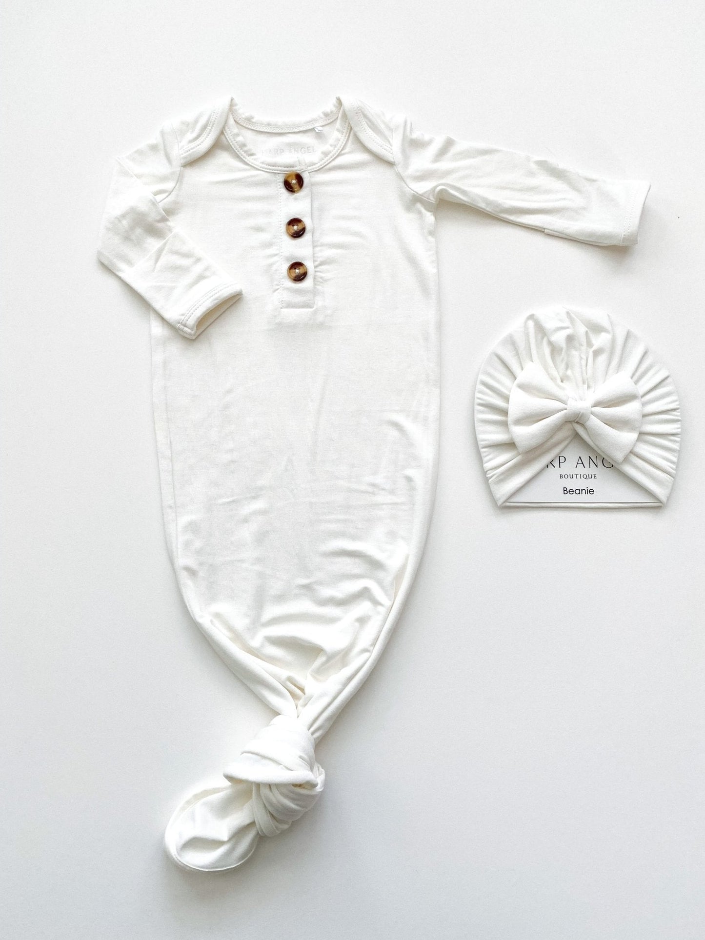 Knotted Baby Gown - Solid White