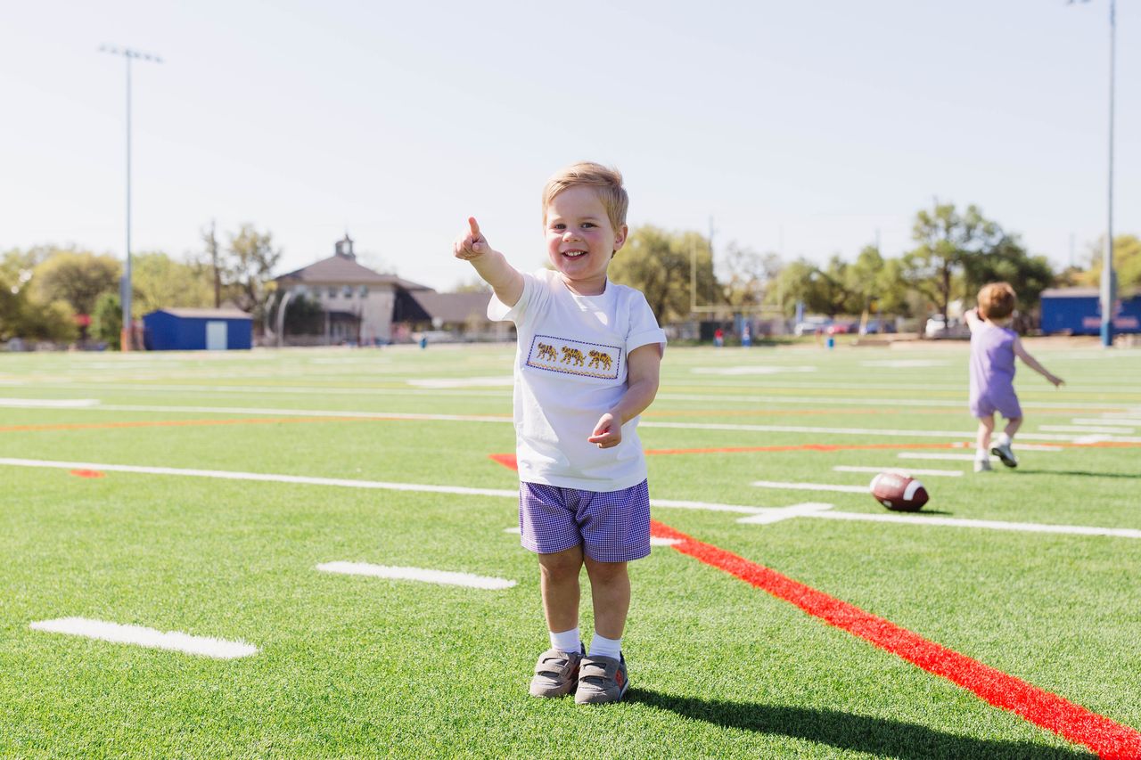 Boys Purple Tiger Smocked Short Set – LSU-Inspired Boys Game Day Outfit | The Prissy Pelican Boutique Bossier City, LA