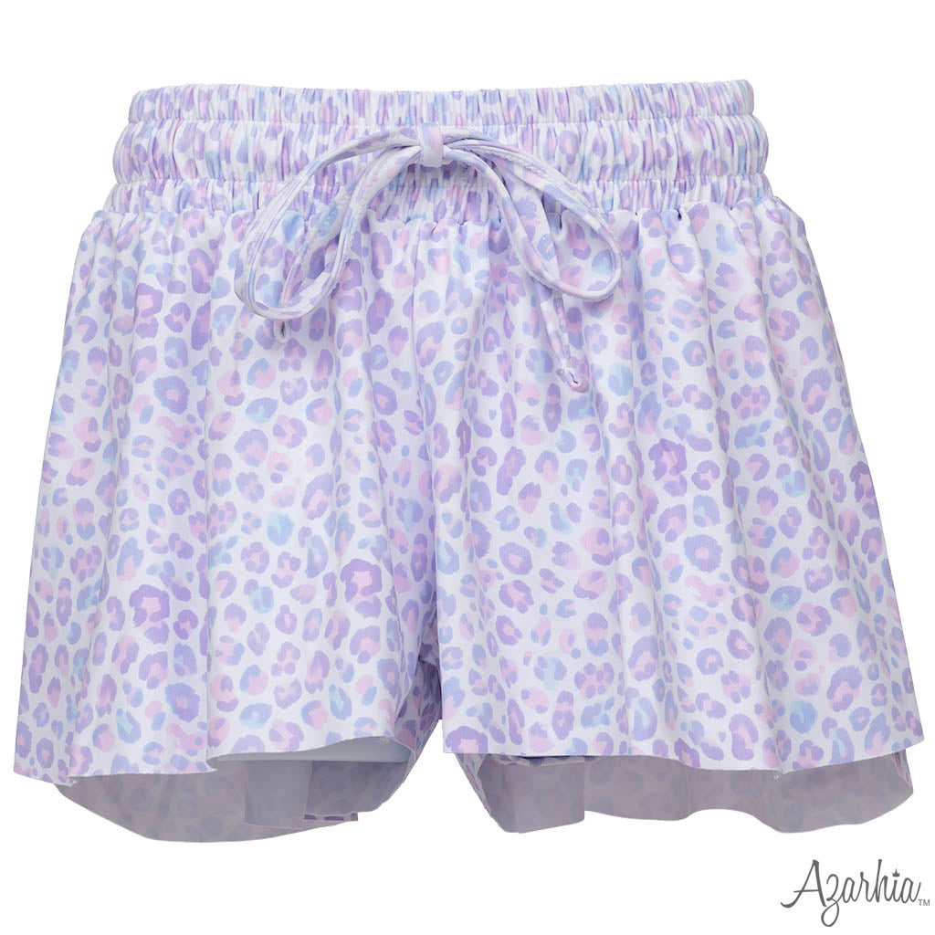 Azarhia Girls Leopard Love Butterfly Flowy Shorts | Pastel Leopard Boutique Shorts
