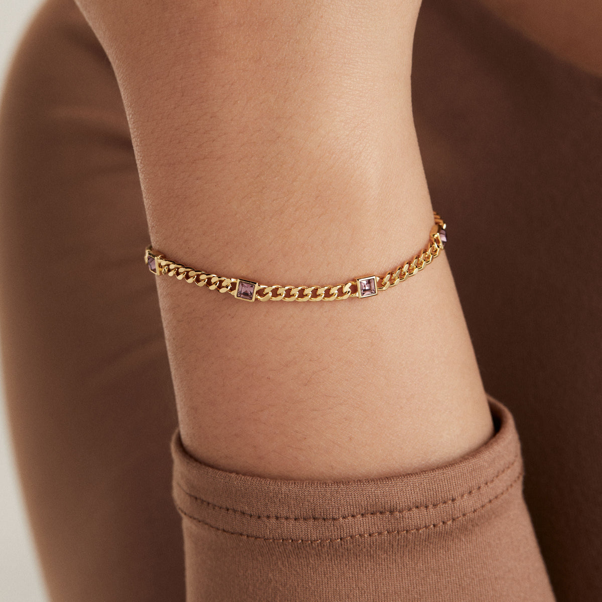 June Birthstone Light Amethyst Curb Chain Bracelet