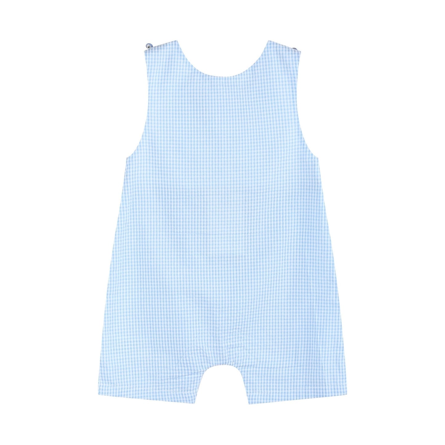 Light Blue Gingham Egg and Bunnies Smocked Shortall