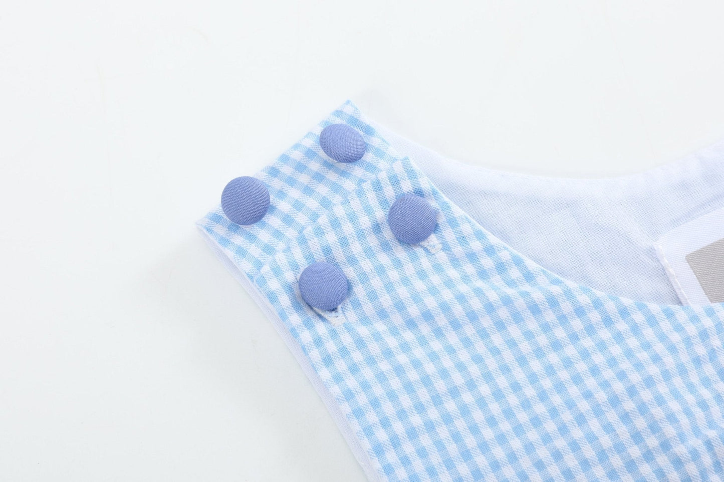 Light Blue Gingham Egg and Bunnies Smocked Shortall