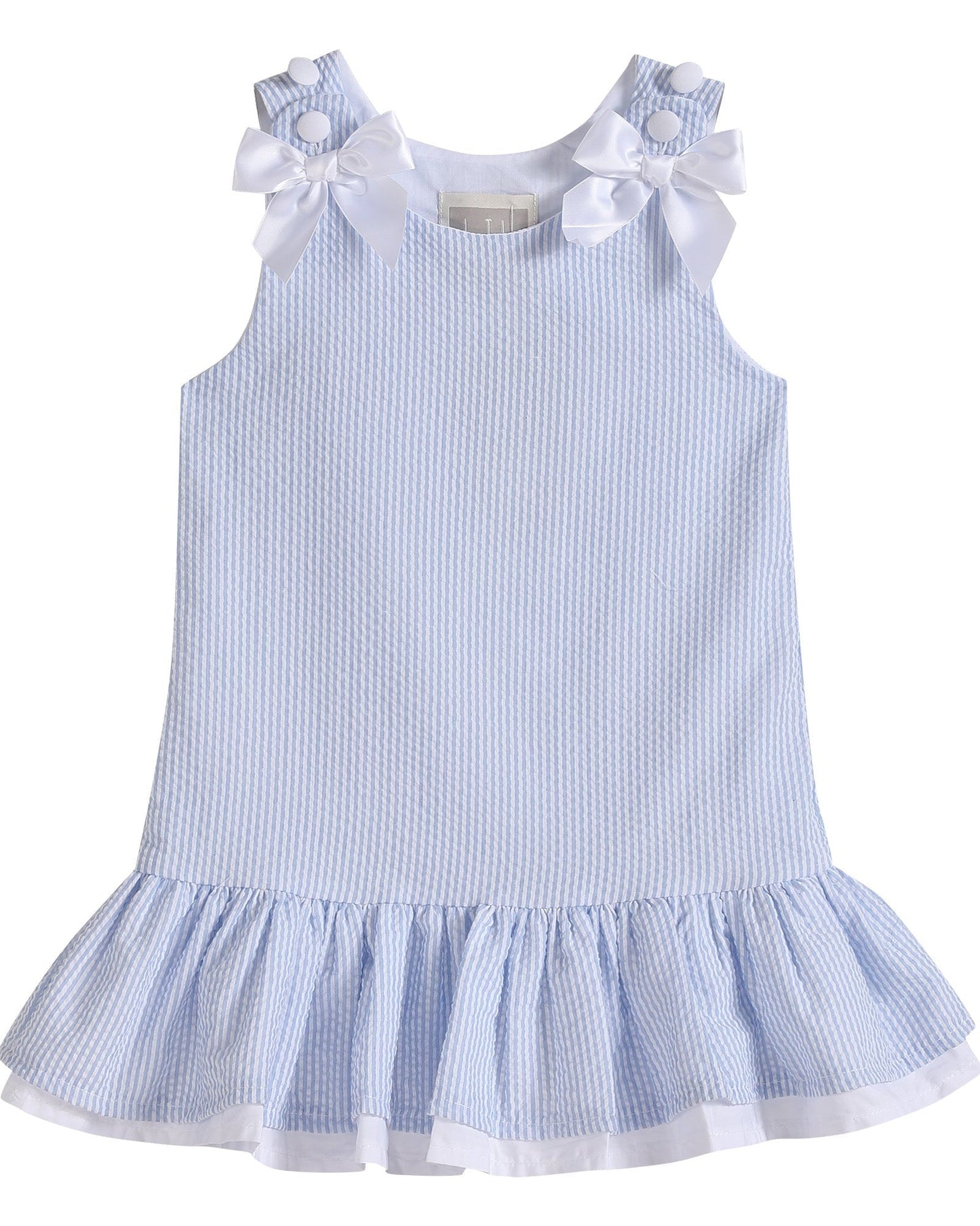 Light Blue Seersucker Ruffle Dress