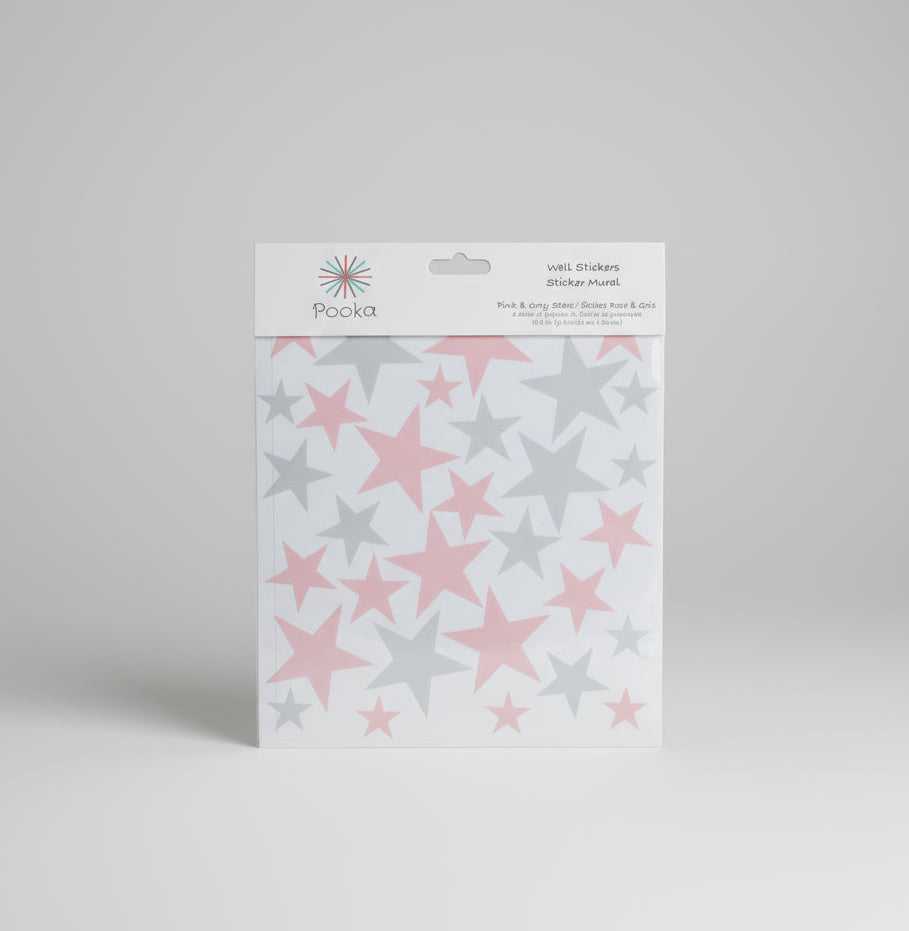 Stars Reusable Wall Decal - Pink & Grey (66 Pcs)