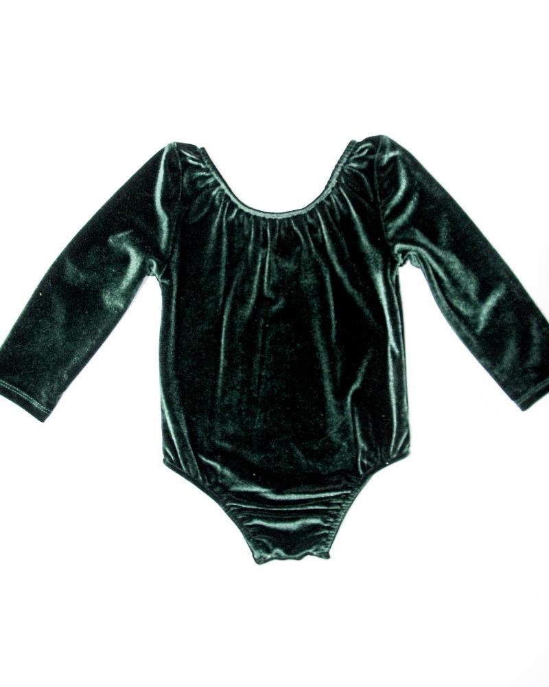 Livee Long Sleeve Velour Leotard - Frosted Forest Green