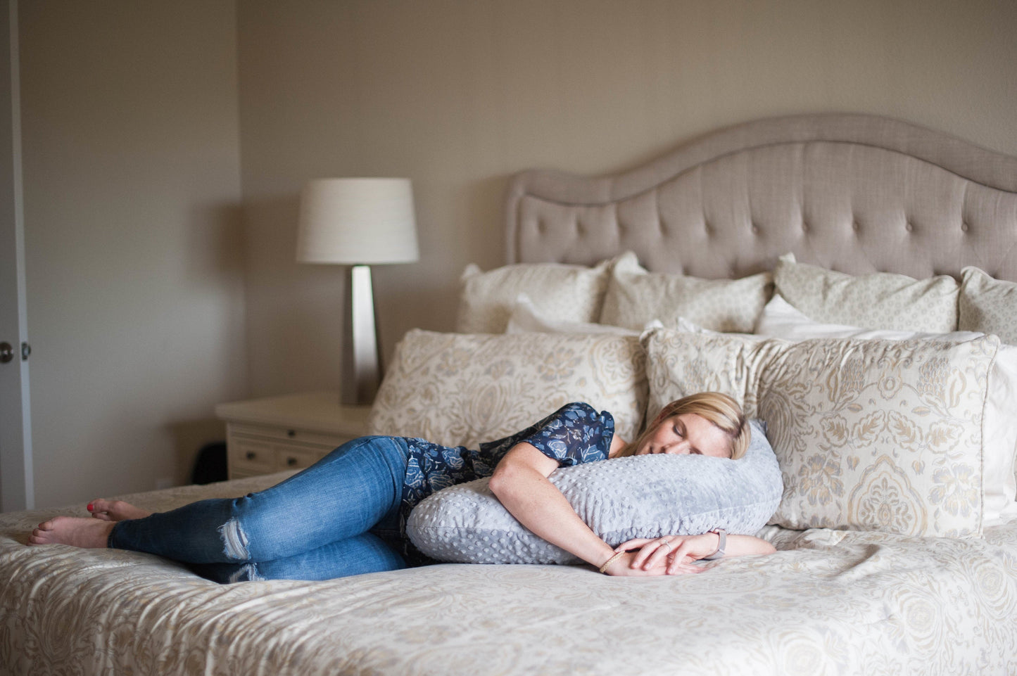 Nursing Pillow Cover - Grey & White Stripe Design | Machine Washable | Luna Lullaby