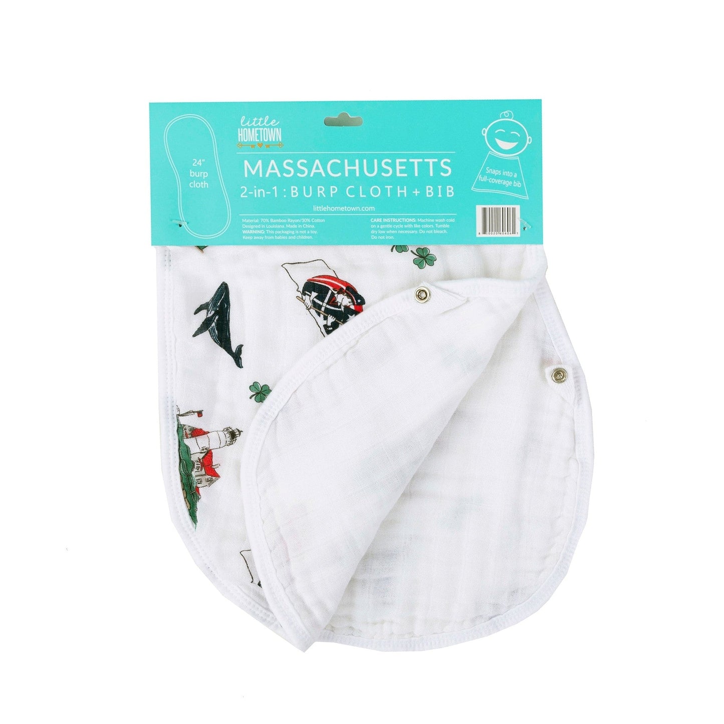Massachusetts (Sweeter than Caroline) Newborn Gift Bundle: Swaddle, Bib & Onesie
