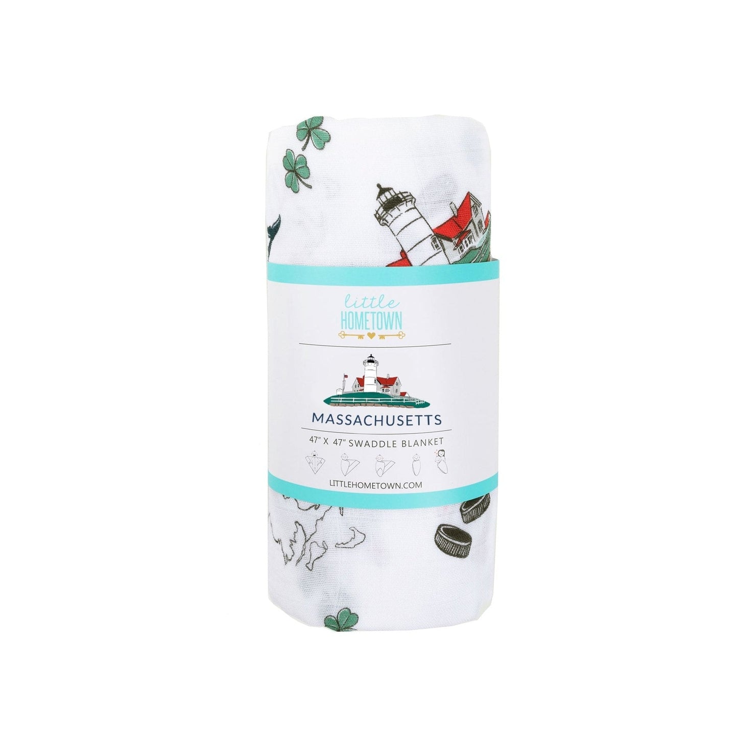 Massachusetts (Sweeter than Caroline) Newborn Gift Bundle: Swaddle, Bib & Onesie