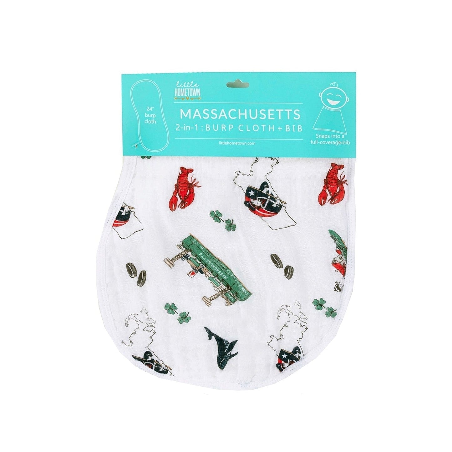 Massachusetts (Sweeter than Caroline) Newborn Gift Bundle: Swaddle, Bib & Onesie