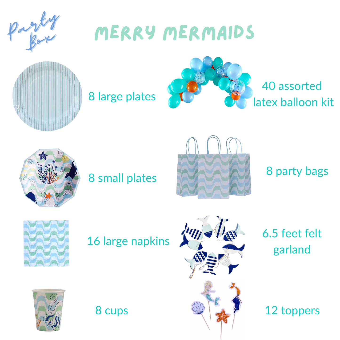 Mermaid Birthday Party Supplies Kit – Under the Sea | Plates, Cups, Napkins | Party in a Box