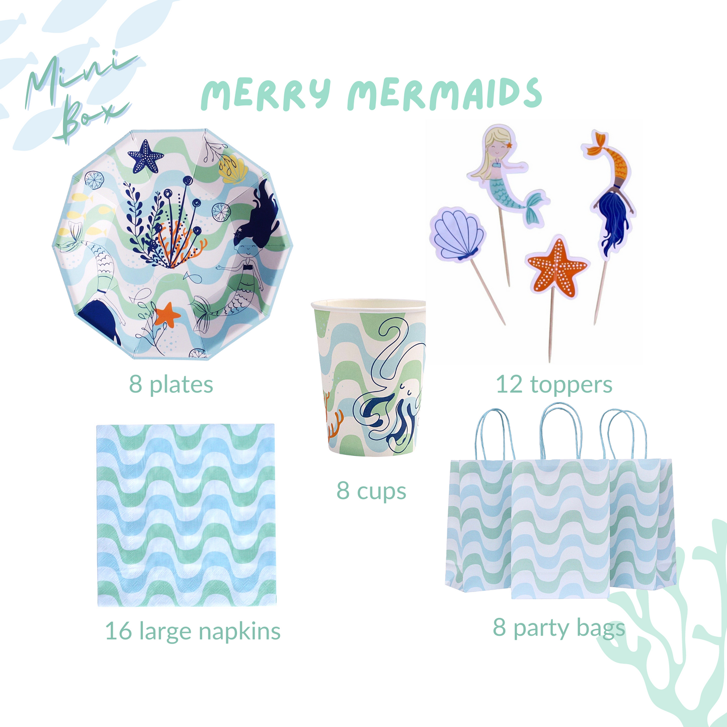 Mermaid Birthday Party Supplies Kit – Under the Sea | Plates, Cups, Napkins | Party in a Box
