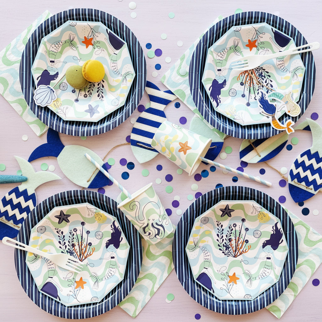 Mermaid Birthday Party Supplies Kit – Under the Sea | Plates, Cups, Napkins | Party in a Box