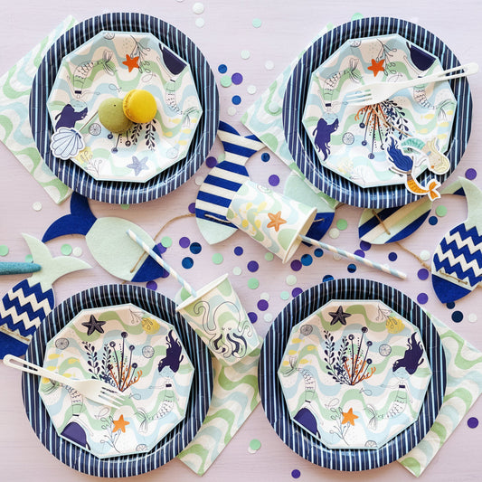 Mermaid Birthday Party Supplies Kit – Under the Sea | Plates, Cups, Napkins | Party in a Box