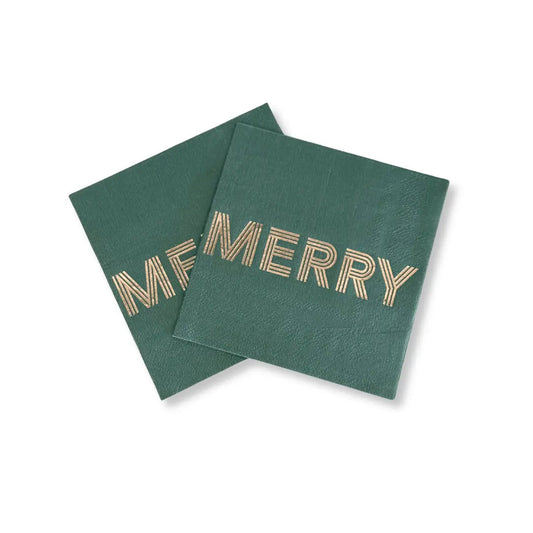 Merry Green Christmas Beverage Napkins (24pcs)