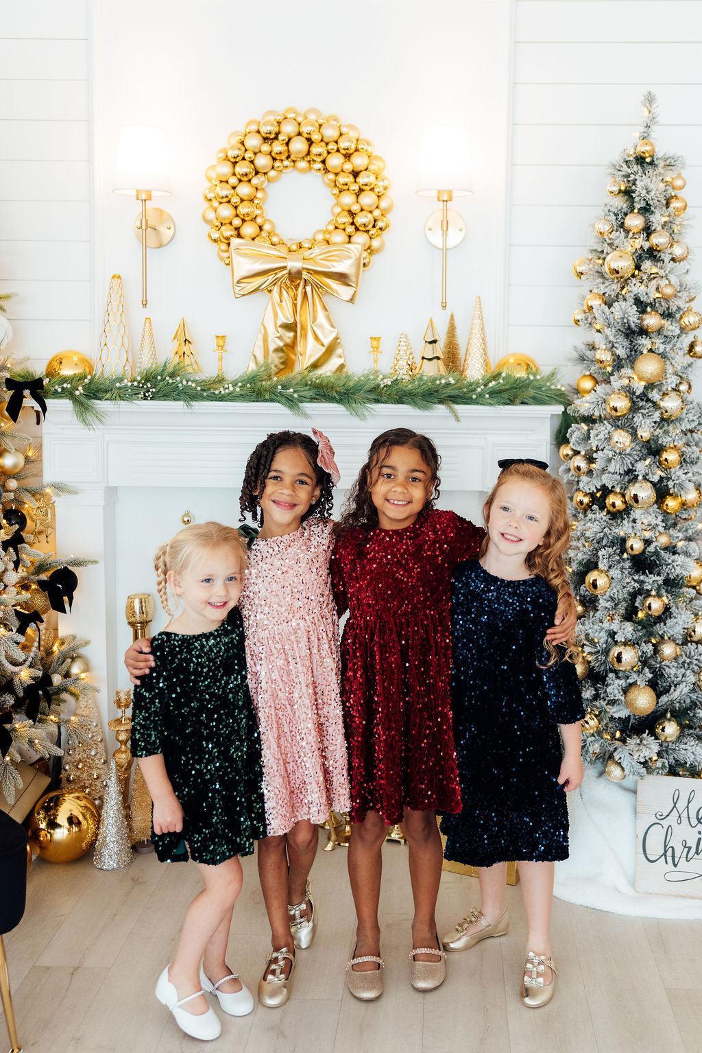 Navy Velvet Sequin Dress