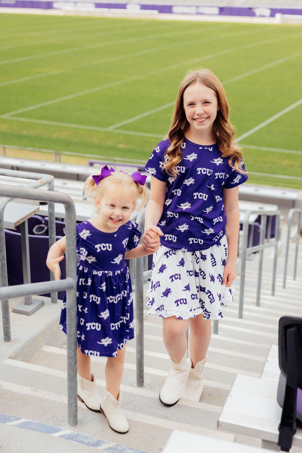 TCU Purple Frog Flutter Twirl Dress