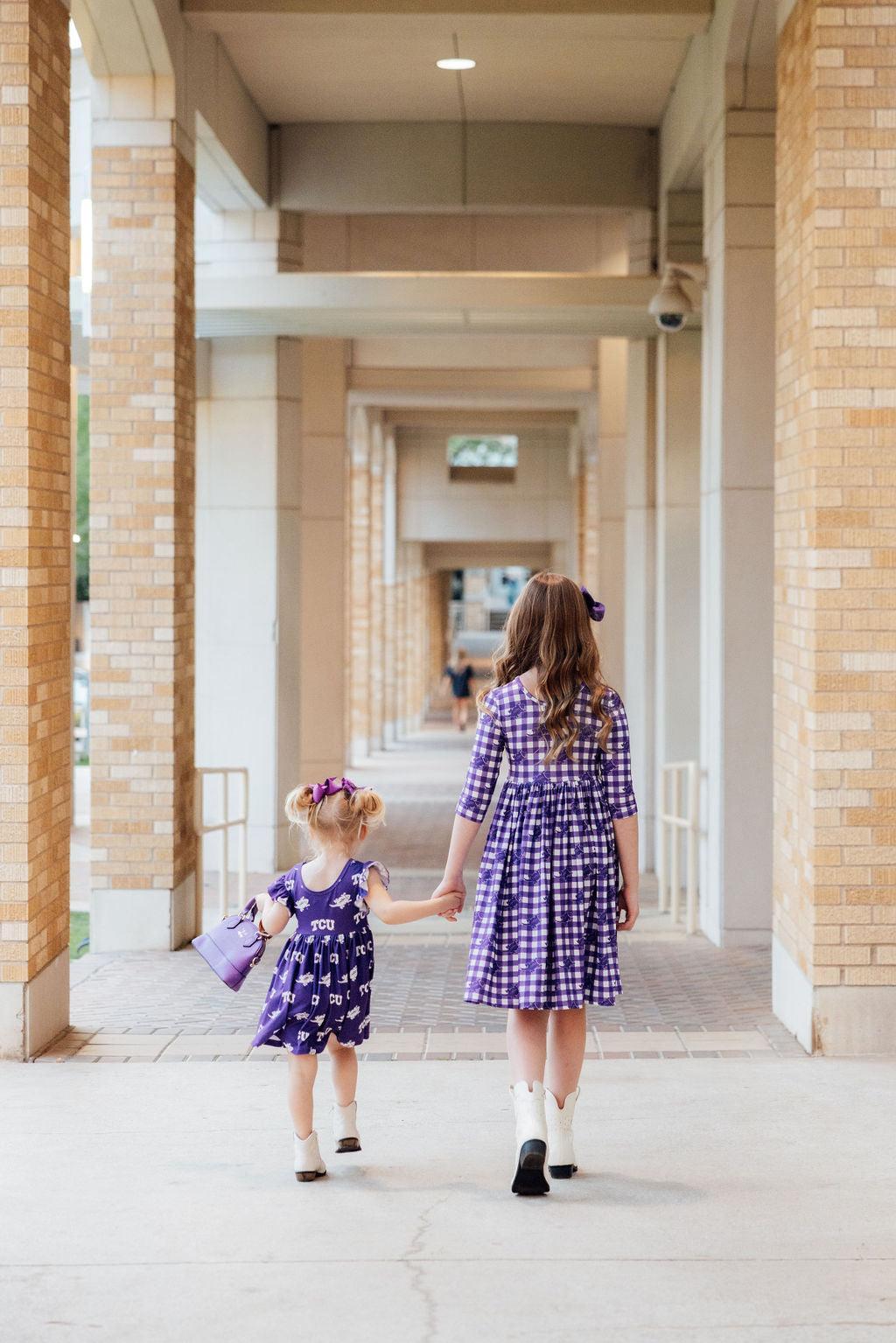 TCU Purple Frog Flutter Twirl Dress