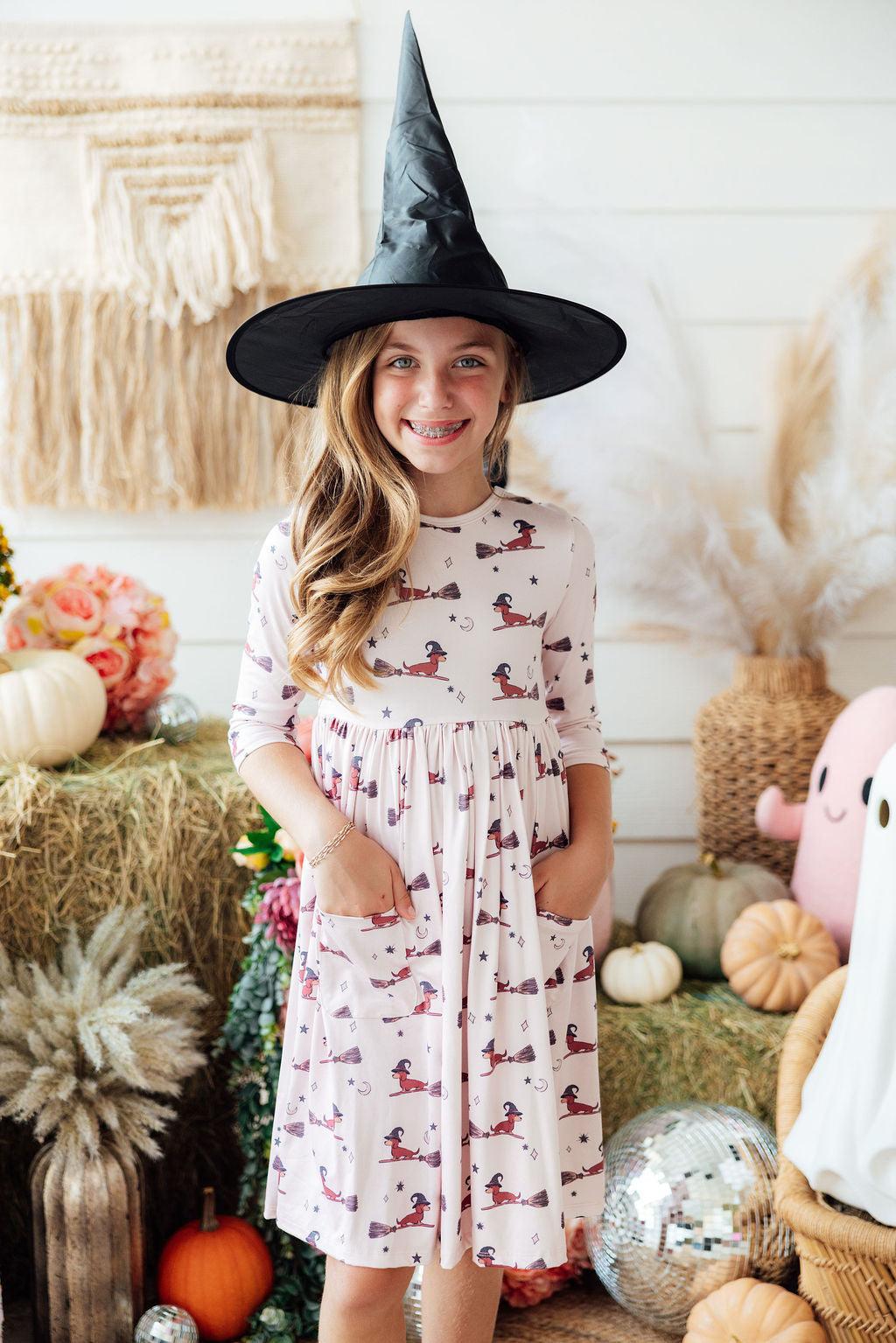 SALE Happy Howl-oween 3/4 Sleeve Pocket Twirl Dress