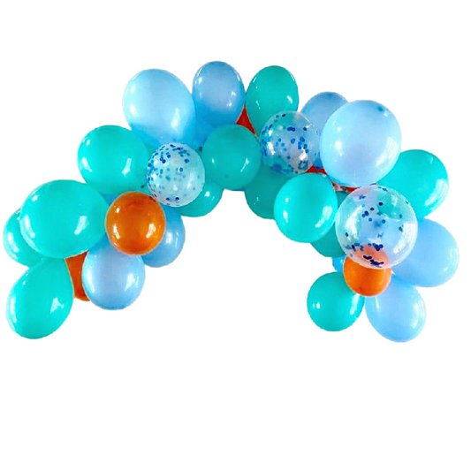Train Party Balloon Garland – Mint, Blue, Confetti & Orange (50+ Pack)