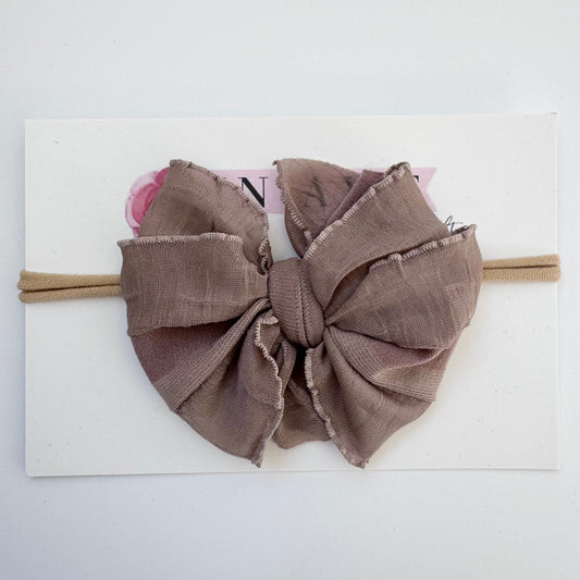 Mocha | Skinny Mini Nylon Ruffled Baby Headband