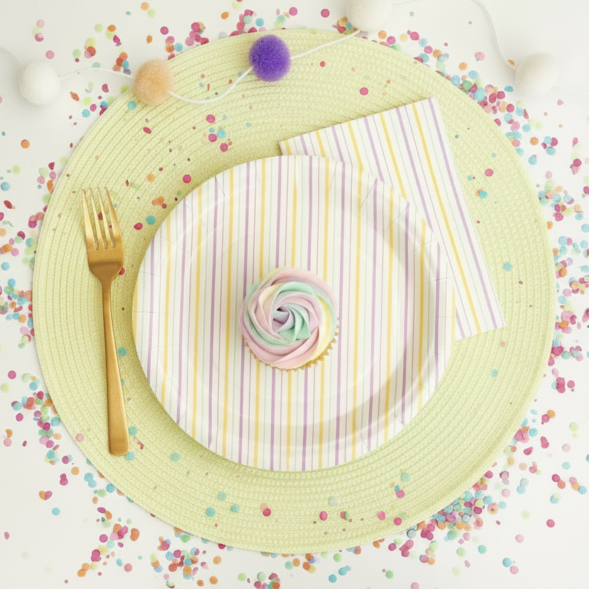 Multicolor Pastel Stripes Paper Plates 7" (Set of 8) – Rainbow Party Supplies