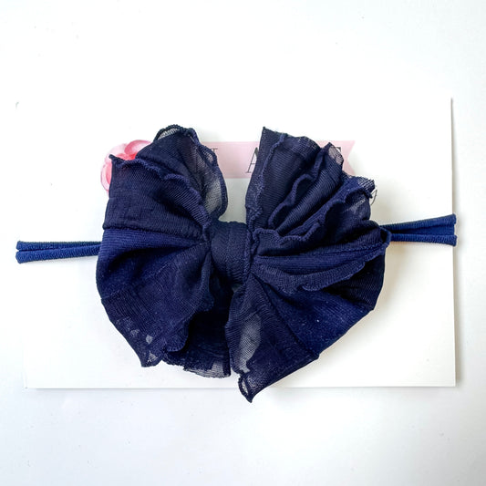 Skinny Mini Ruffled Headband- Navy